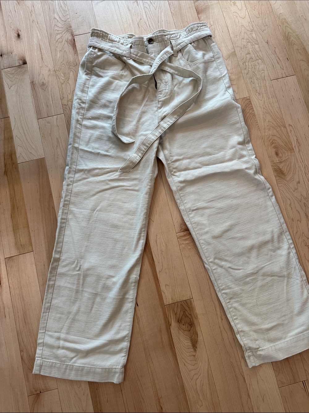J. Crew Wide-Leg Cotton Belted Pants in Light Cream
